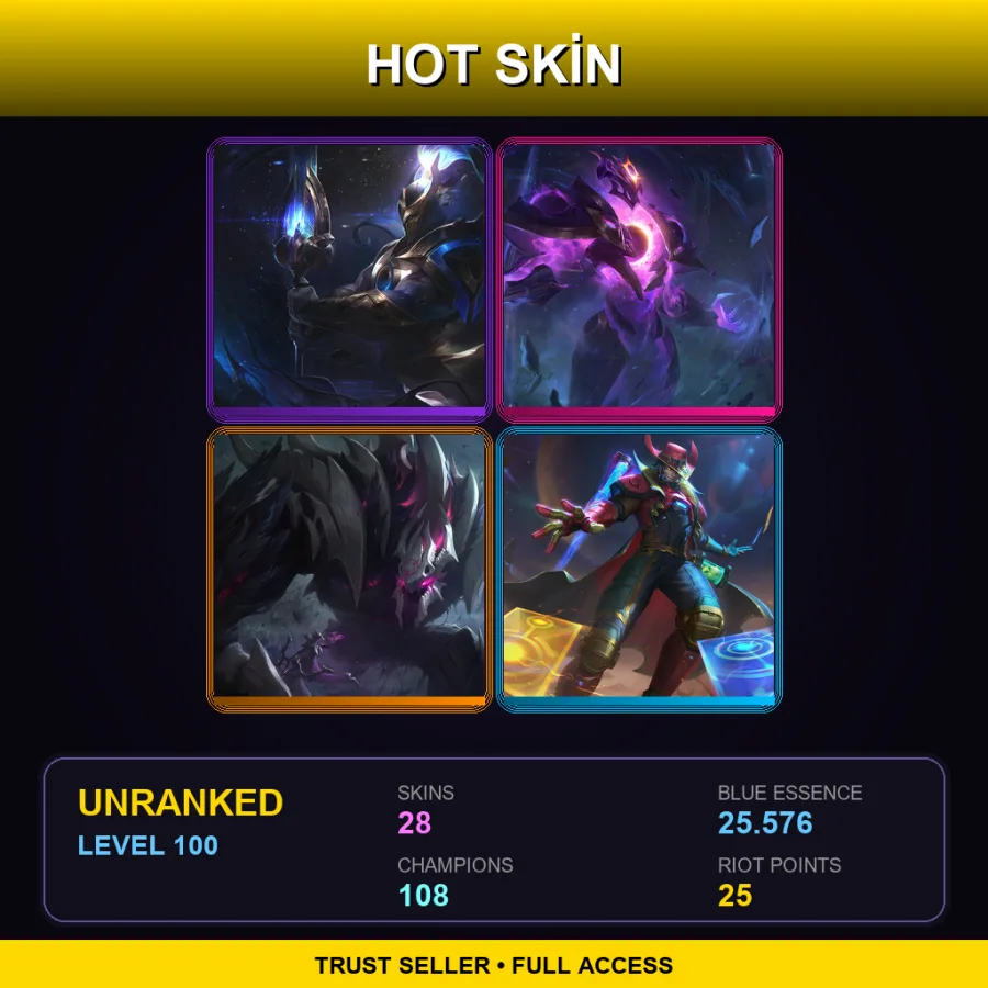 EUW | Lv100 | Unranked | 28 Skin | 108 Champ