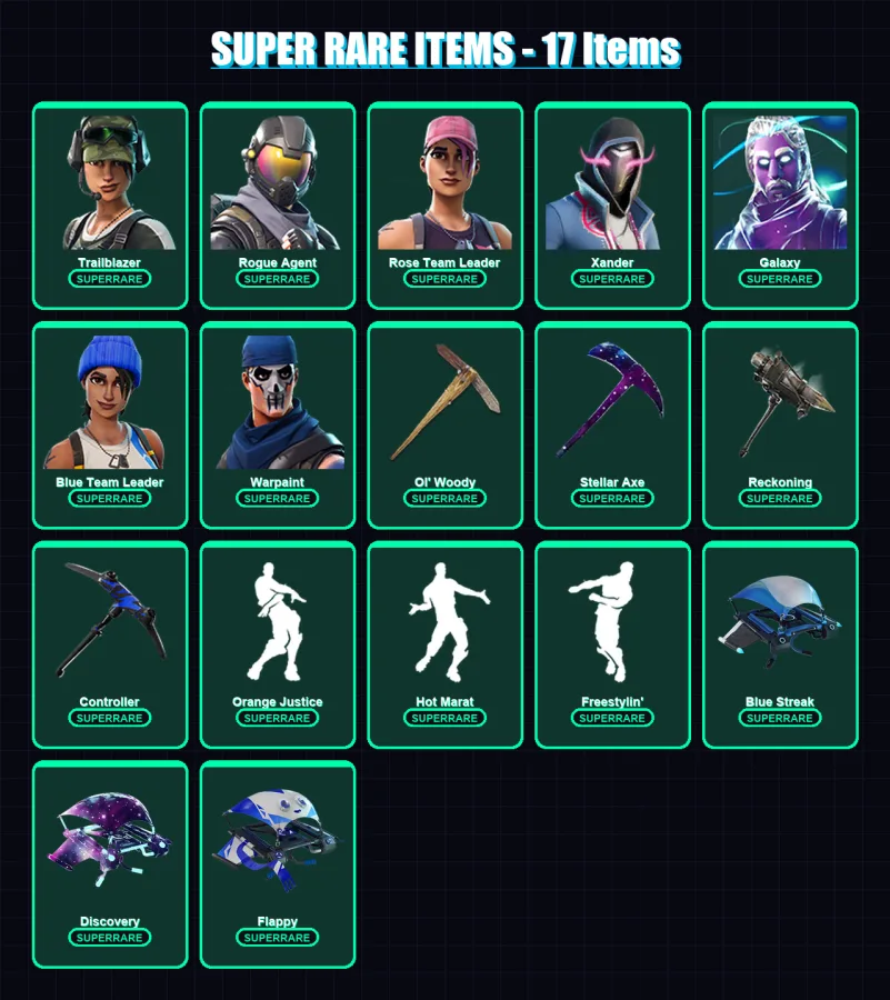 [PC/XBOX] | Trailblazer | Rogue Agent | Rose Team Leader | Xander | Galaxy | 65 skin | 68 pickaxe | 78 emote | 73 glider | Lv1152 — Fortnite account
