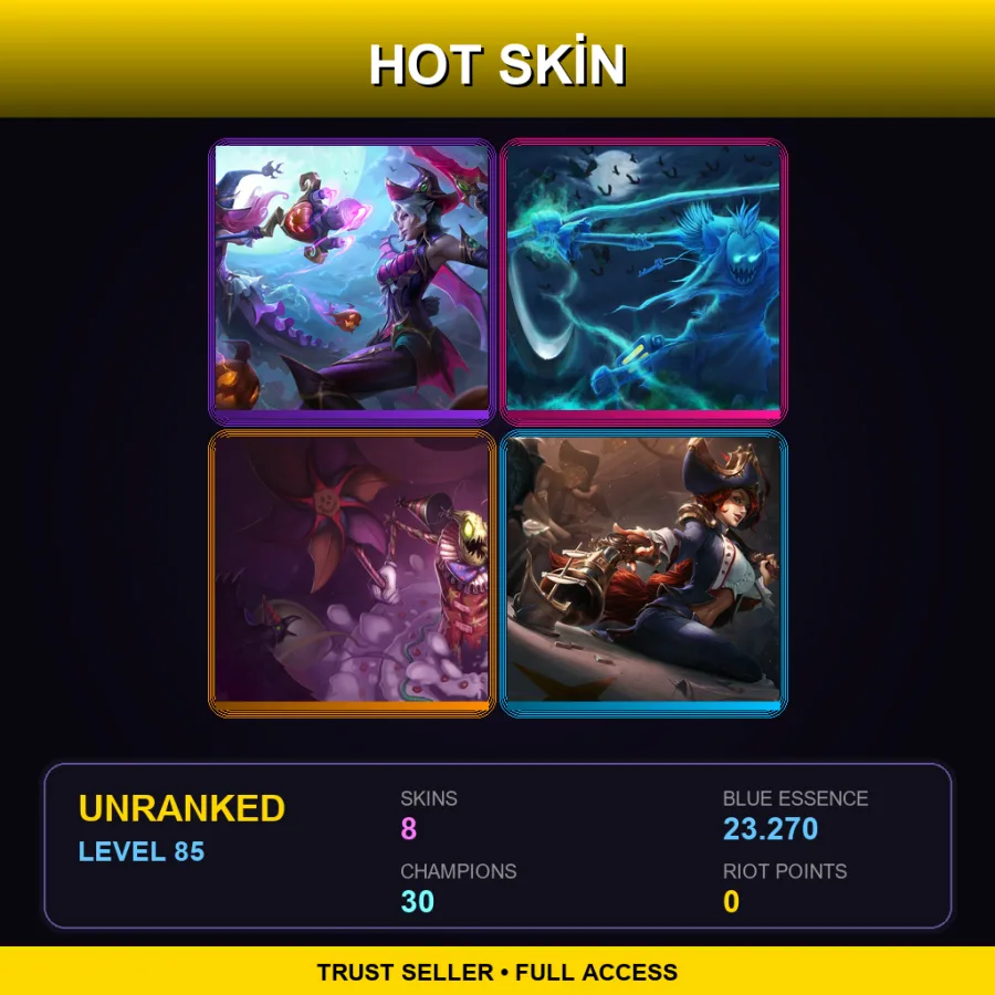 NA | Lv85 | Unranked | 8 Skin | 30 Champ — LoL account