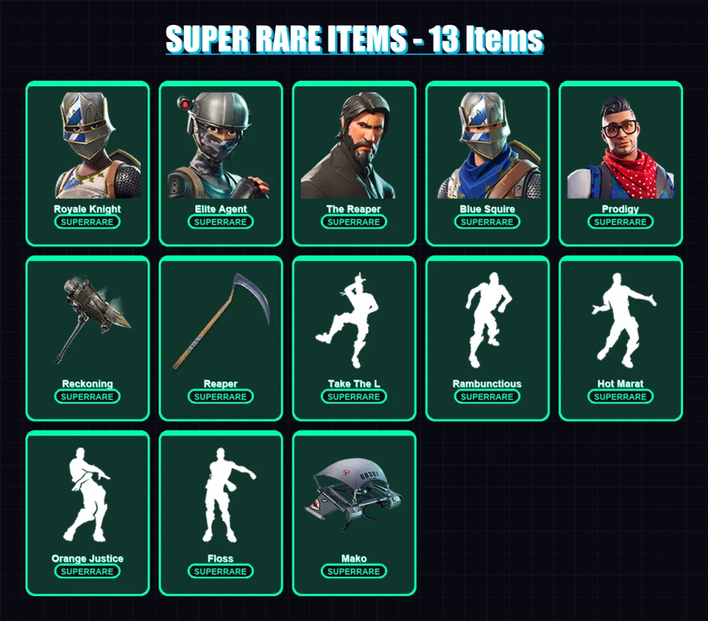 [PC/XBOX] | Royale Knight | Elite Agent | The Reaper | Blue Squire | Prodigy | 87 skin | 112 pickaxe | 96 emote | 102 glider | Lv1931 — Game account