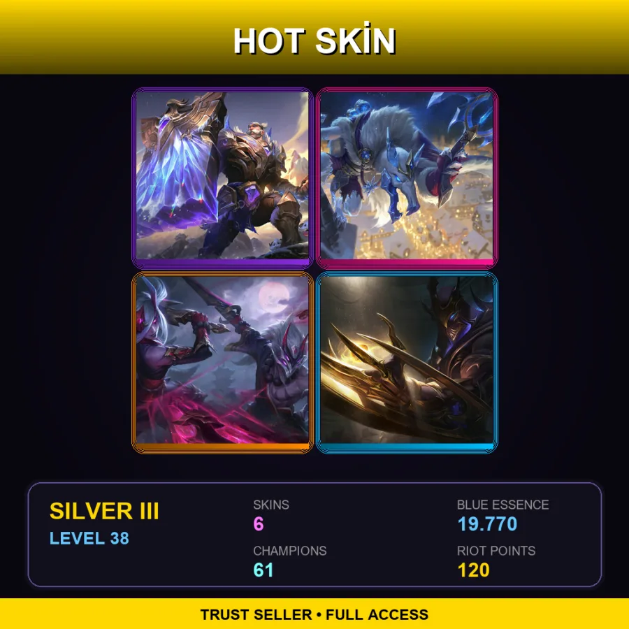 EUNE | Lv38 | Silver III | 6 Skin | 61 Champ — LoL account