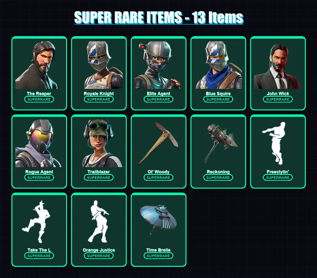 [PC/PSN] | The Reaper | Royale Knight | Elite Agent | Blue Squire | John Wick | 140 skin | 131 pickaxe | 120 emote | 73 glider | Lv888