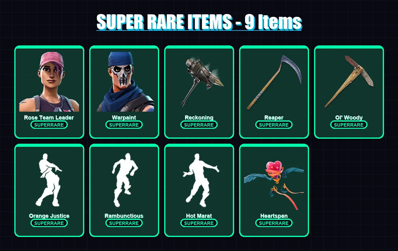 [PC/XBOX/PSN] | Rose Team Leader | Warpaint | Hybrid | Fate | The Prisoner | 70 skin | 51 pickaxe | 80 emote | 50 glider | Lv607