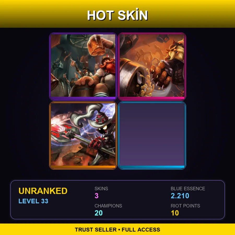 EUW | Lv33 | Unranked | 3 Skin | 20 Champ