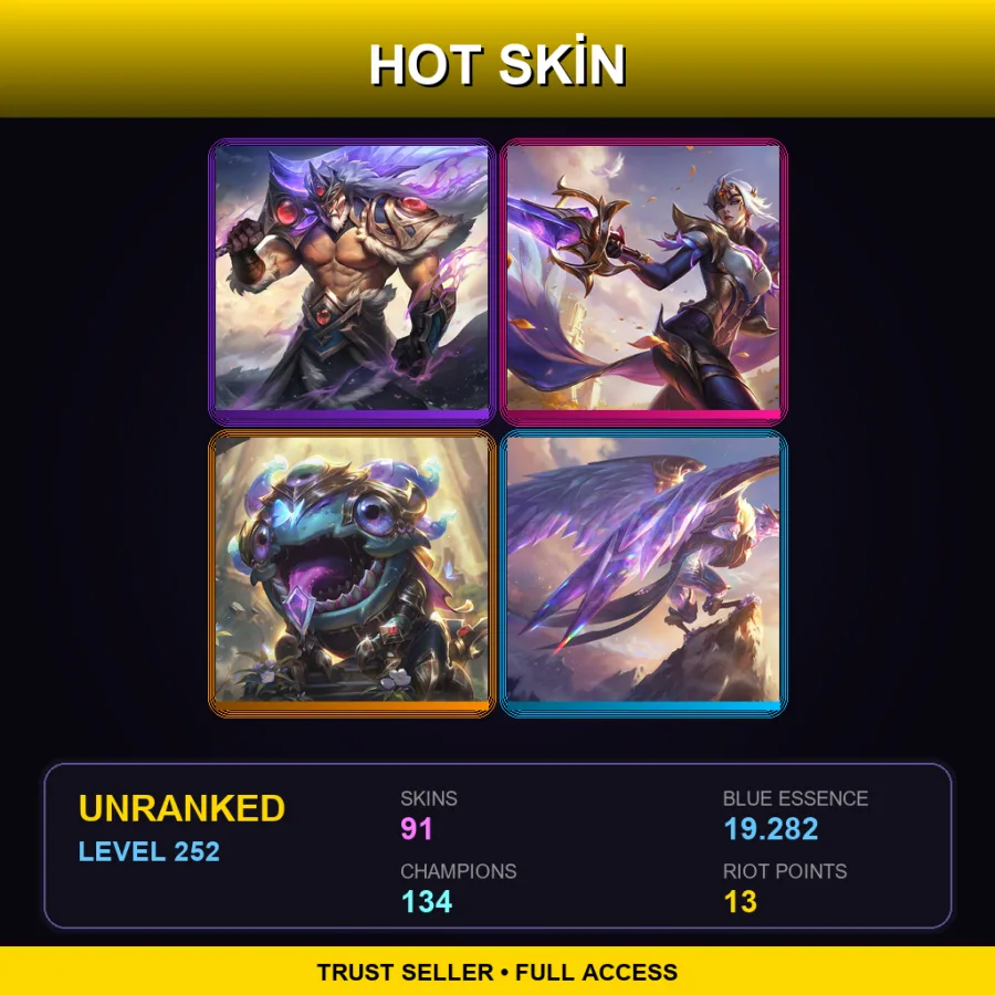 EUNE | Lv252 | Unranked | 91 Skin | 134 Champ