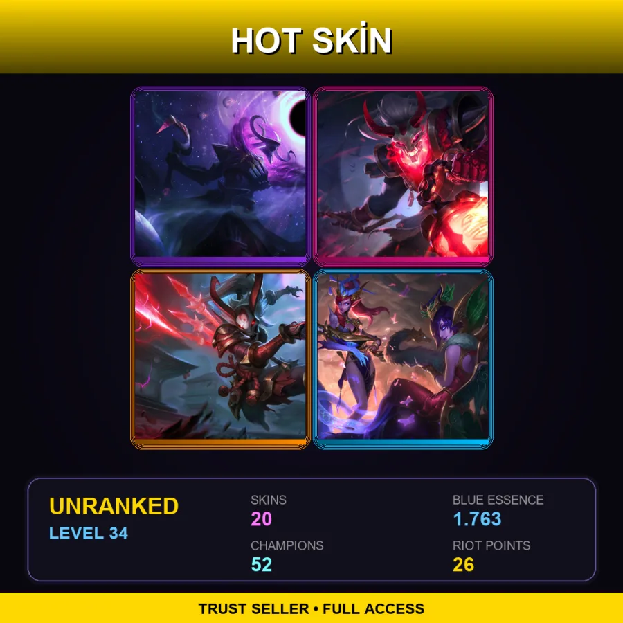 EUW | Lv34 | Unranked | 20 Skin | 52 Champ