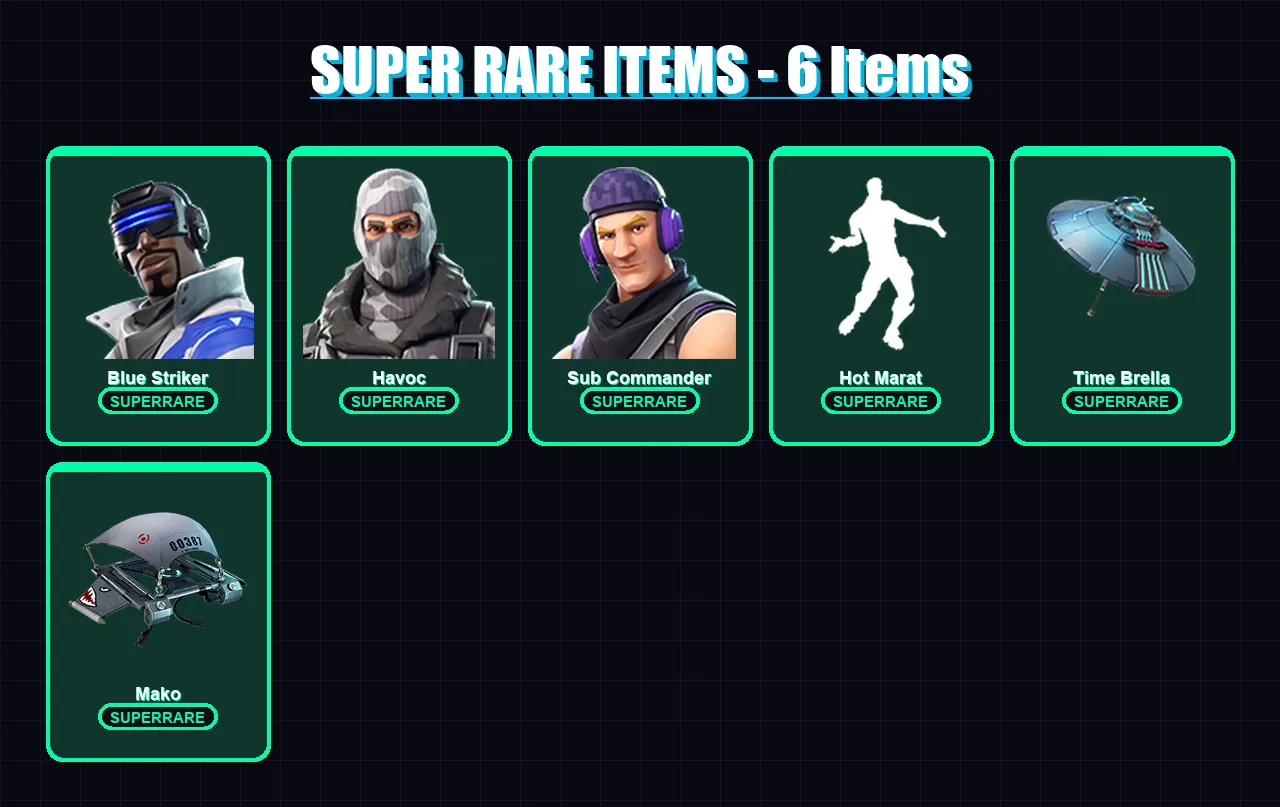 [PS4/PS5/XBOX/PC] | Blue Striker | Havoc | Sub Commander | Rap Boy | Slim Shady | 6 skin | 13 pickaxe | 18 emote | 24 glider | Lv475