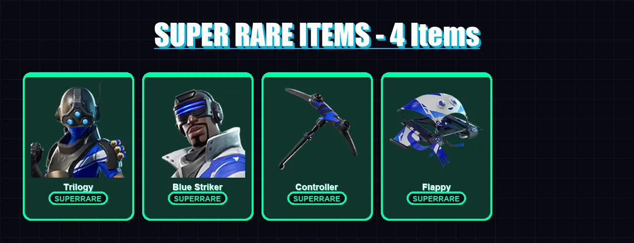 [PC/XBOX] | Trilogy | Blue Striker | Explorer Emilie | Wingman | Mr. Dappermint | 6 skin | 8 pickaxe | 3 emote | 3 glider | Lv127