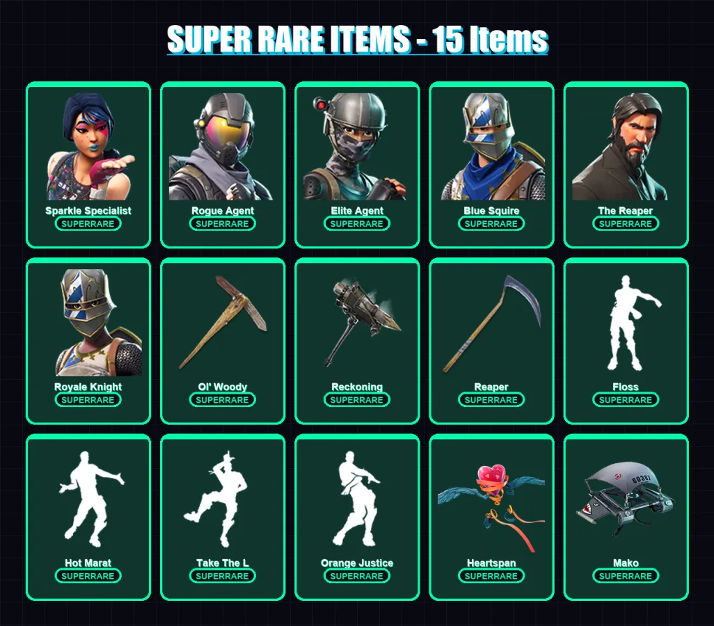 [PS4/PS5/XBOX/PC] | Sparkle Specialist | Rogue Agent | Elite Agent | Blue Squire | The Reaper | 67 skin | 51 pickaxe | 53 emote | 51 glider | Lv617