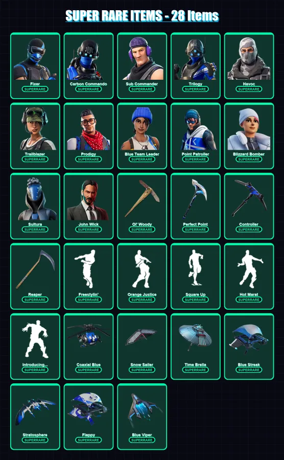 [PS4/PS5/XBOX/PC] | Fixer | Carbon Commando | Sub Commander | Trilogy | Havoc | 329 skin | 334 pickaxe | 245 emote | 221 glider | Lv3139