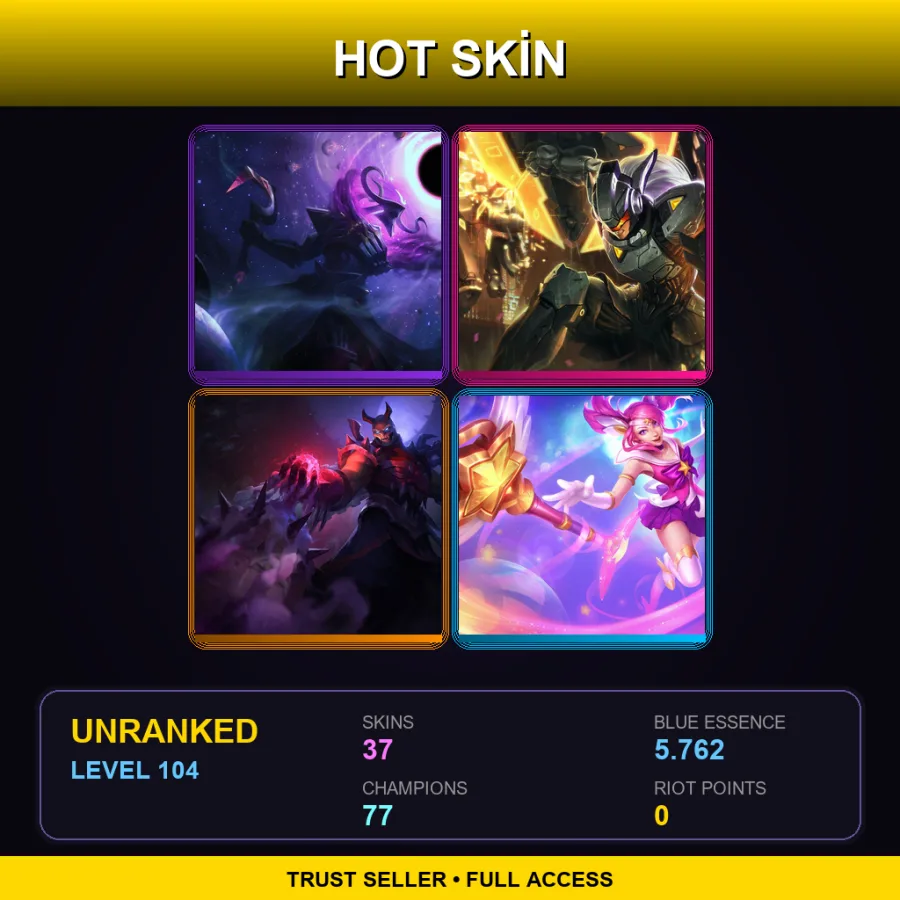 SG | Lv104 | Unranked | 37 Skin | 77 Champ — LoL account