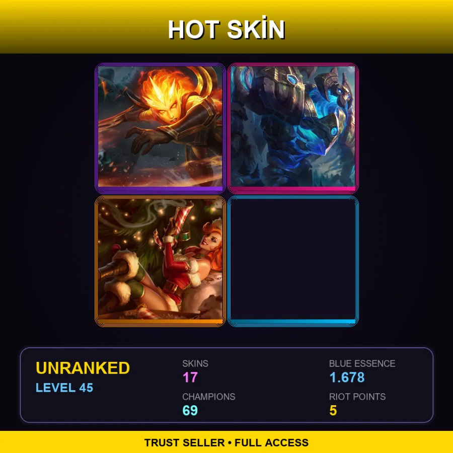 BR | Infernal Diana | Enchanted Galio | Candy Cane Miss Fortune | Blitzcrank Skin 10 | 17 Skin | 69 Champ | Lv45