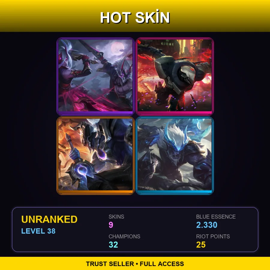 EUW | Lv38 | Unranked | 9 Skin | 32 Champ