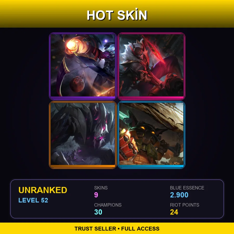 LAS | Lv52 | Unranked | 9 Skin | 30 Champ — LoL account