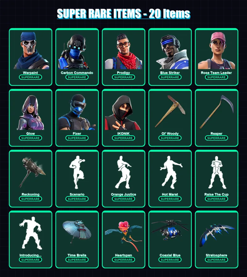 [PS4/PS5/XBOX/PC] | Warpaint | Carbon Commando | Prodigy | Blue Striker | Rose Team Leader | 179 skin | 180 pickaxe | 153 emote | 171 glider | Lv269