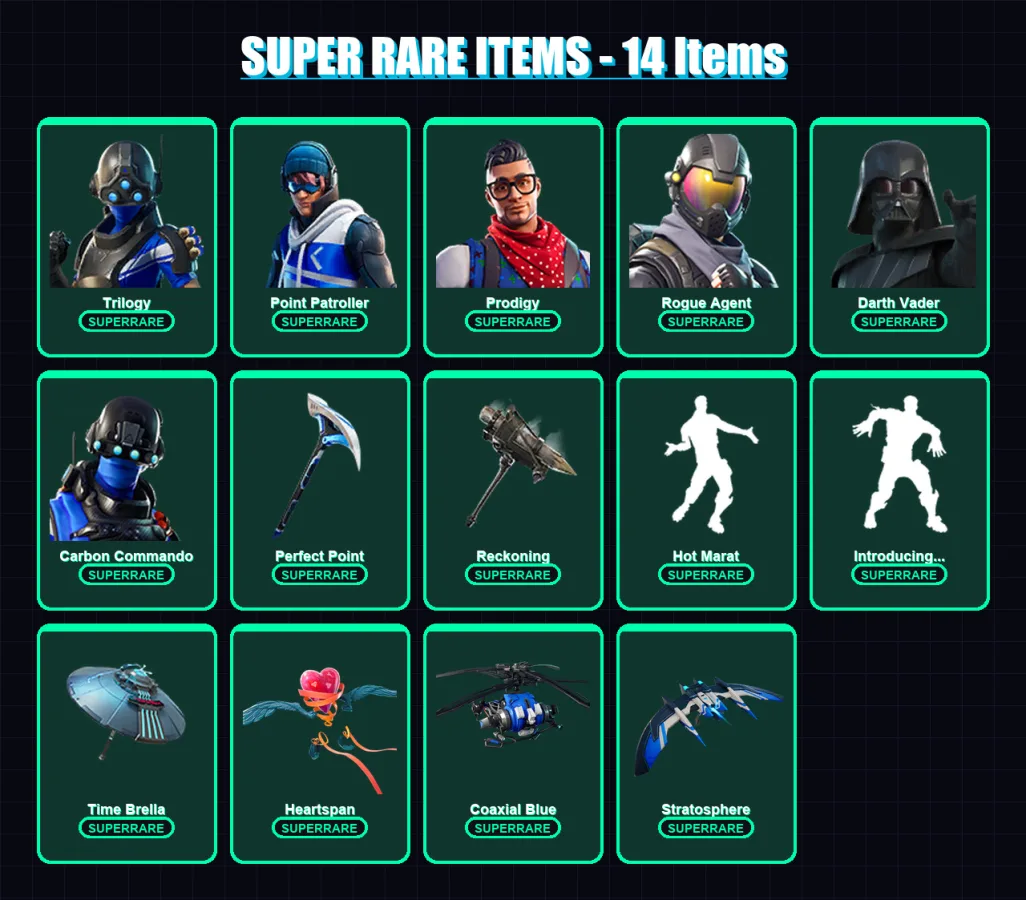 [PC/XBOX/PSN] | Trilogy | Point Patroller | Prodigy | Rogue Agent | Darth Vader | 166 skin | 191 pickaxe | 138 emote | 164 glider | Lv2086