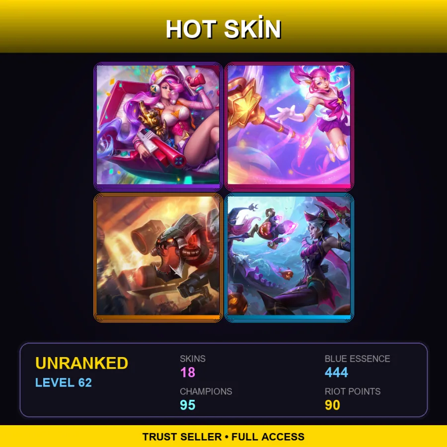 LAS | Lv62 | Unranked | 18 Skin | 95 Champ — LoL account