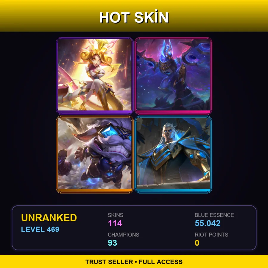 LAN | Lv469 | Unranked | 114 Skin | 93 Champ — LoL account