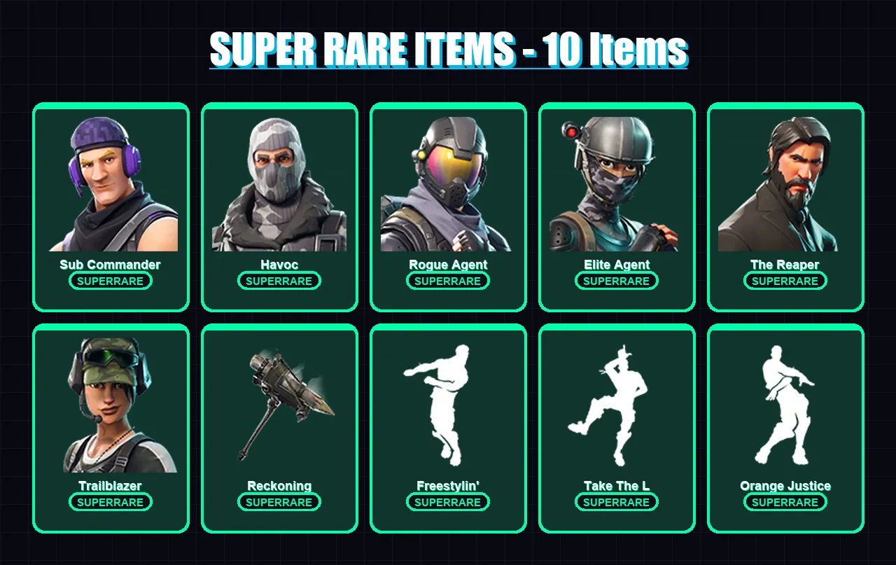 [PC/XBOX] | Sub Commander | Havoc | Rogue Agent | Elite Agent | The Reaper | 48 skin | 34 pickaxe | 39 emote | 42 glider | Lv643