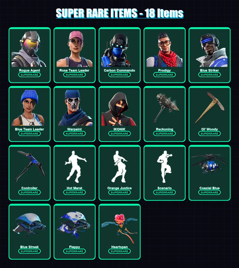 [PC/XBOX/PSN] | Rogue Agent | Rose Team Leader | Carbon Commando | Prodigy | Blue Striker | 93 skin | 66 pickaxe | 82 emote | 69 glider | Lv772