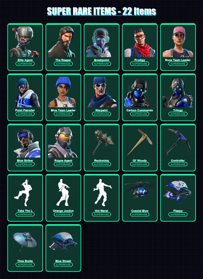 [PC/XBOX] | Elite Agent | The Reaper | Breakpoint | Prodigy | Rose Team Leader | 96 skin | 76 pickaxe | 77 emote | 75 glider | Lv740