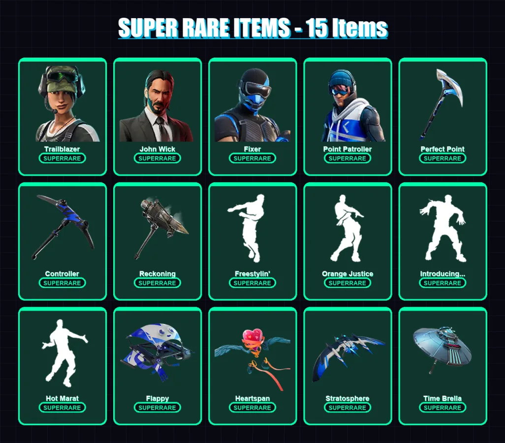 [PS4/PS5/XBOX/PC] | Trailblazer | John Wick | Fixer | Point Patroller | Dire | 118 skin | 121 pickaxe | 143 emote | 114 glider | Lv2165