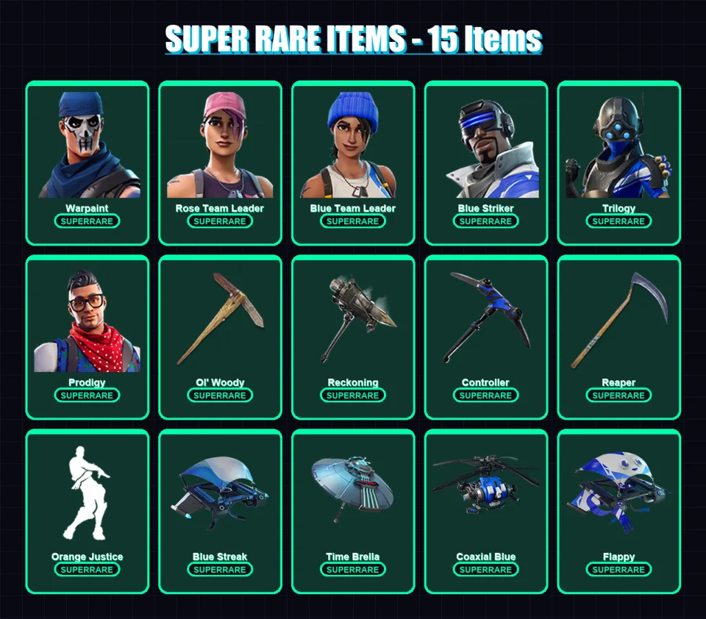 [PC/XBOX] | Warpaint | Rose Team Leader | Blue Team Leader | Blue Striker | Trilogy | 57 skin | 65 pickaxe | 52 emote | 74 glider | Lv950