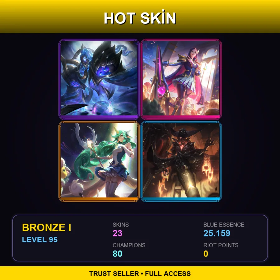 BR | Cosmic Matriarch Bel'Veth | Battle Academia Caitlyn | Star Guardian Soraka | High Noon Senna | 23 Skin | 80 Champ | Bronze I | Lv95