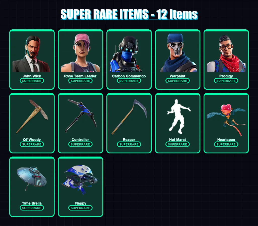 [PC/PSN] | John Wick | Rose Team Leader | Carbon Commando | Warpaint | Prodigy | 200 skin | 199 pickaxe | 178 emote | 146 glider | Lv1675 — Fortnite account