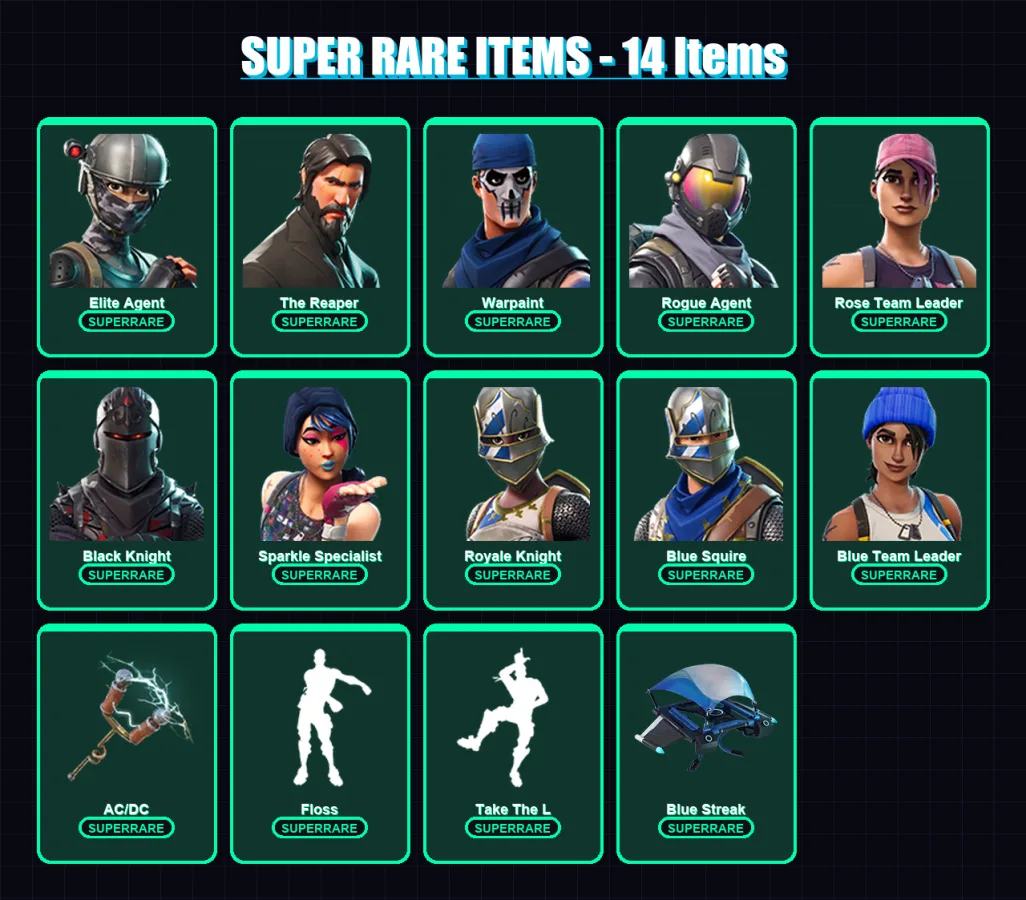 [PS4/PS5/XBOX/PC] | Elite Agent | The Reaper | Warpaint | Rogue Agent | Rose Team Leader | 17 skin | 9 pickaxe | 18 emote | 14 glider | Lv126