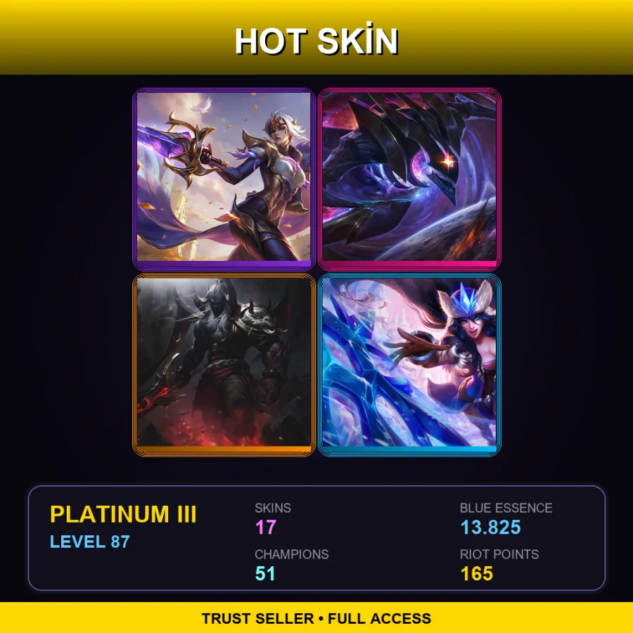 EUW | Lv87 | Platinum III | 17 Skin | 51 Champ — LoL account