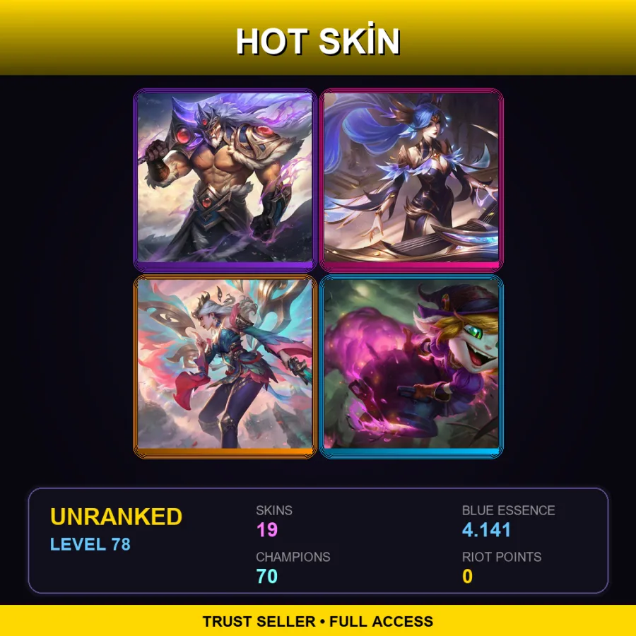 VN | Victorious Tryndamere | Victorious Sona | Immortal Journey Kayle | Bewitching Tristana | 19 Skin | 70 Champ | Lv78