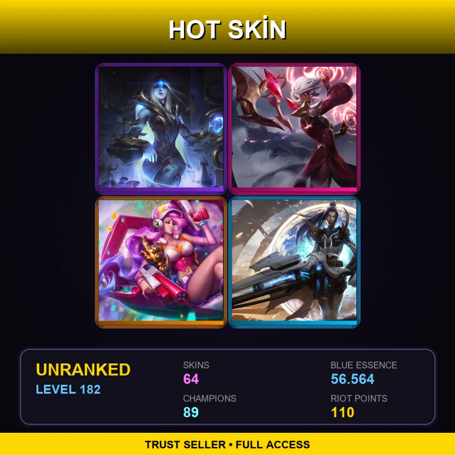EUW | Lv182 | Unranked | 64 Skin | 89 Champ