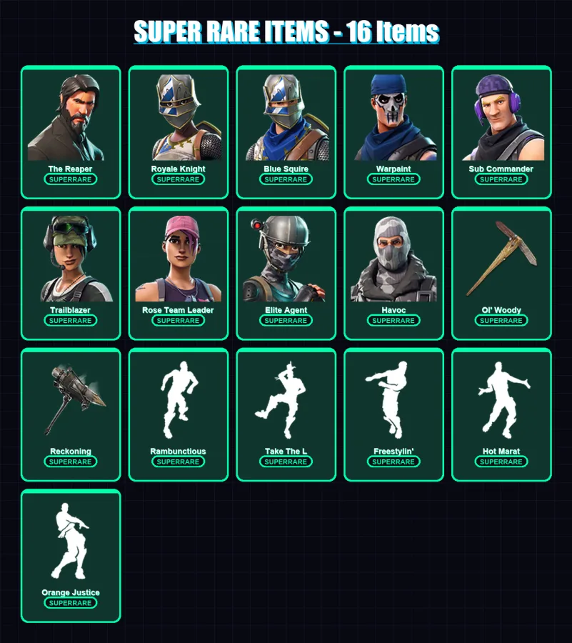 [PS4/PS5/XBOX/PC] | The Reaper | Royale Knight | Blue Squire | Warpaint | Sub Commander | 110 skin | 120 pickaxe | 116 emote | 116 glider | Lv1865 — Fortnite account