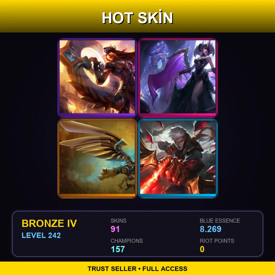 SG | Victorious Sivir | Victorious Morgana | Hextech Anivia | Conqueror Varus | 91 Skin | 157 Champ | Bronze IV | Lv242