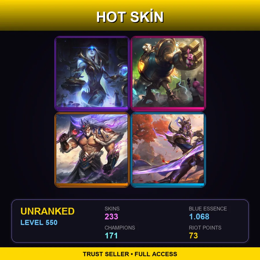 LAN | Lv550 | Unranked | 233 Skin | 171 Champ
