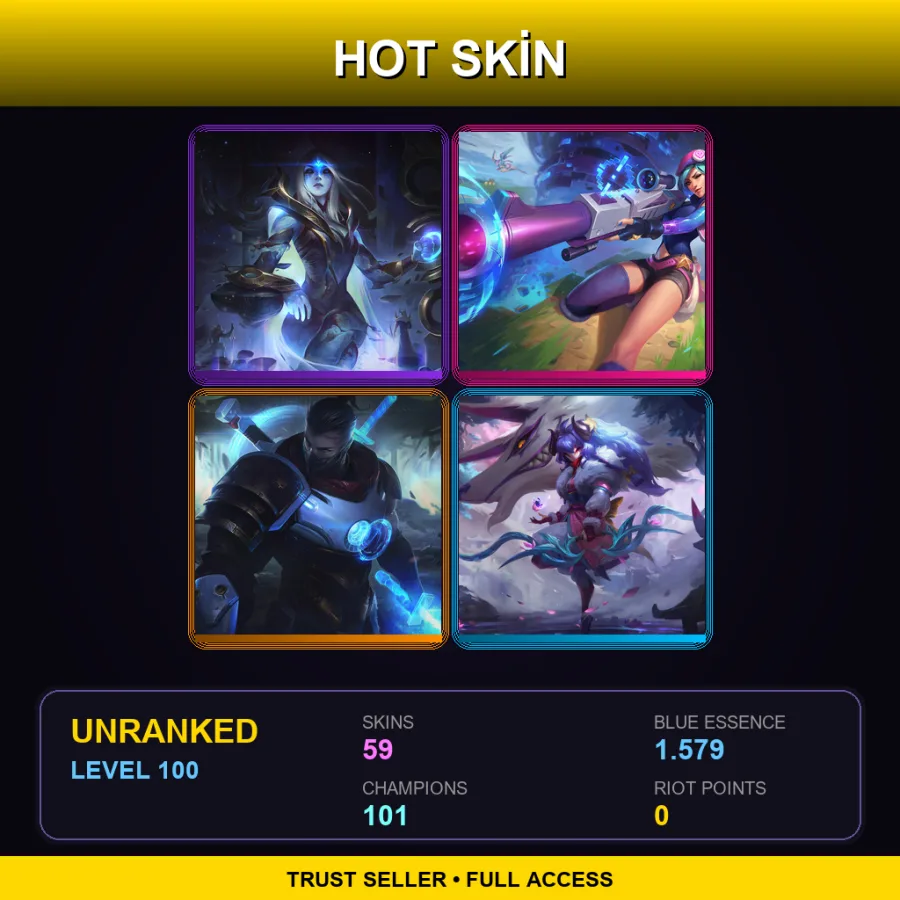 VN | Lv100 | Unranked | 59 Skin | 101 Champ — LoL account