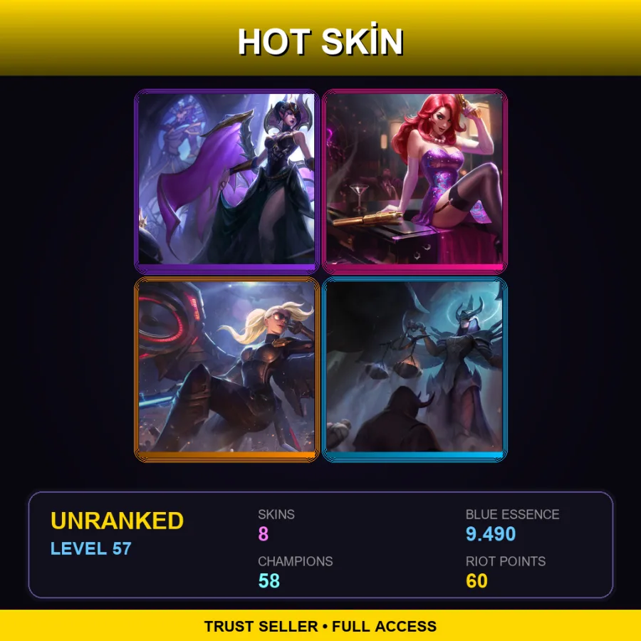 EUW | Lv57 | Unranked | 8 Skin | 58 Champ