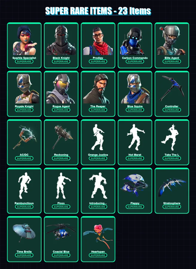 [PS4/PS5/PC] | Sparkle Specialist | Black Knight | Prodigy | Carbon Commando | Elite Agent | 128 skin | 127 pickaxe | 142 emote | 114 glider | Lv173