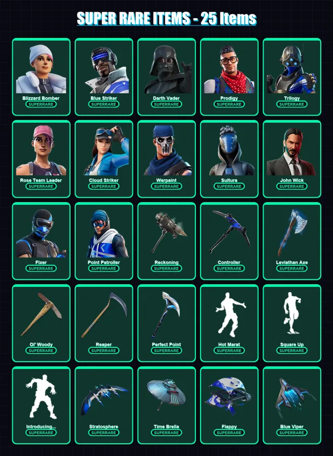 [PS4/PS5/XBOX/PC] | Blizzard Bomber | Blue Striker | Darth Vader | Prodigy | Trilogy | 427 skin | 372 pickaxe | 239 emote | 231 glider | Lv2883
