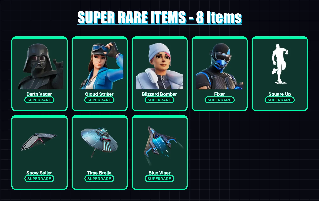 [PS4/PS5/XBOX/PC] | Darth Vader | Cloud Striker | Blizzard Bomber | Fixer | Snap | 68 skin | 98 pickaxe | 68 emote | 83 glider | Lv1024