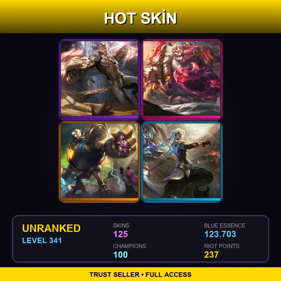 NA | Lv341 | Unranked | 125 Skin | 100 Champ