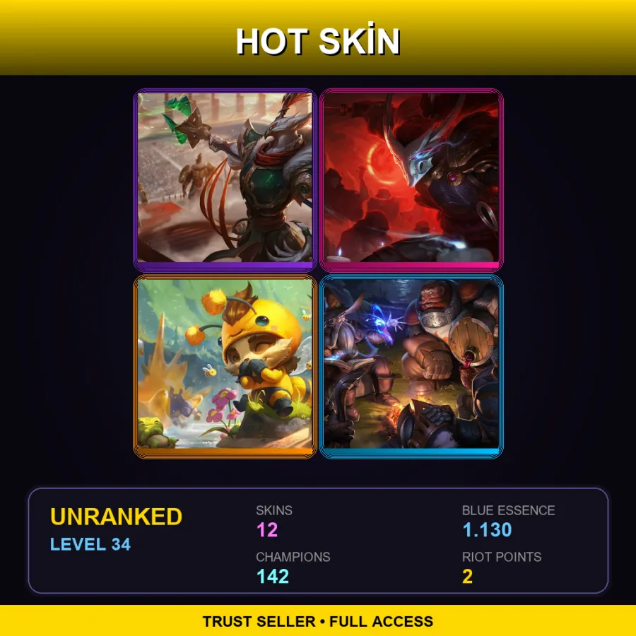EUW | Lv34 | Unranked | 12 Skin | 142 Champ