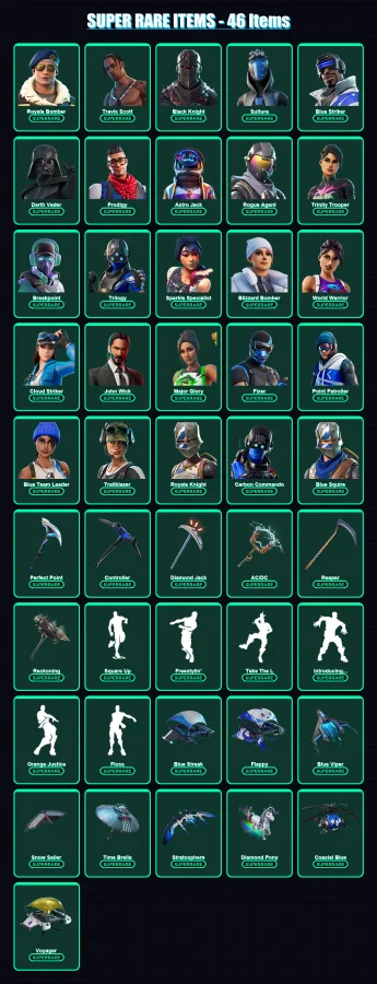 [PC/XBOX/PSN] | Royale Bomber | Travis Scott | Black Knight | Sultura | Blue Striker | 688 skin | 453 pickaxe | 364 emote | 243 glider | Lv2752