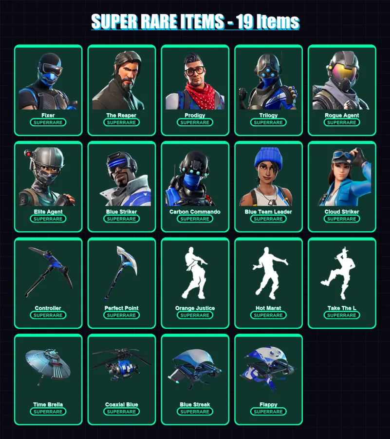 [PS4/PS5/XBOX/PC] | Fixer | The Reaper | Prodigy | Trilogy | Rogue Agent | 78 skin | 123 pickaxe | 95 emote | 116 glider | Lv1935
