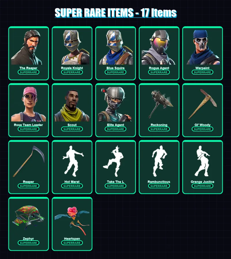 [PC/XBOX/PSN] | The Reaper | Royale Knight | Blue Squire | Rogue Agent | Warpaint | 144 skin | 92 pickaxe | 61 emote | 73 glider | Lv730 — Fortnite account