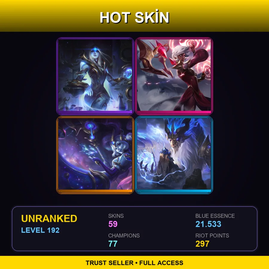 LAN | Lv192 | Unranked | 59 Skin | 77 Champ — LoL account