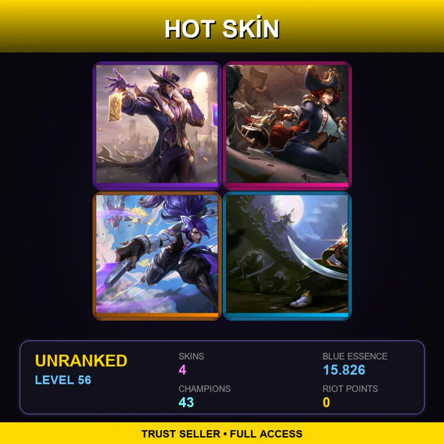 EUW | Lv56 | Unranked | 4 Skin | 43 Champ