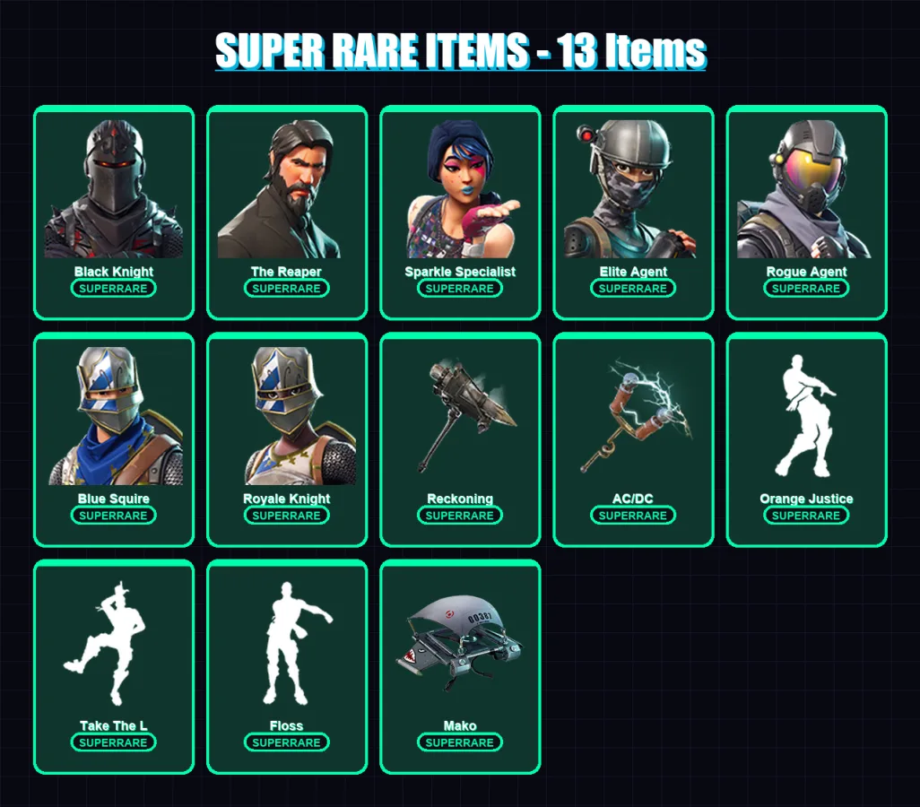 [PC/XBOX/PSN] | Black Knight | The Reaper | Sparkle Specialist | Elite Agent | Rogue Agent | 31 skin | 18 pickaxe | 26 emote | 25 glider | Lv363