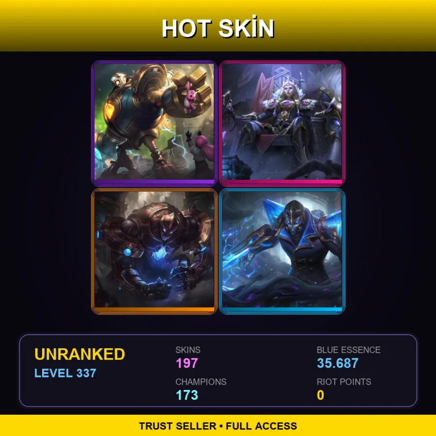 VN | Victorious Blitzcrank | Victorious Sejuani | Hextech Galio | Hextech Kassadin | 197 Skin | 173 Champ | Lv337